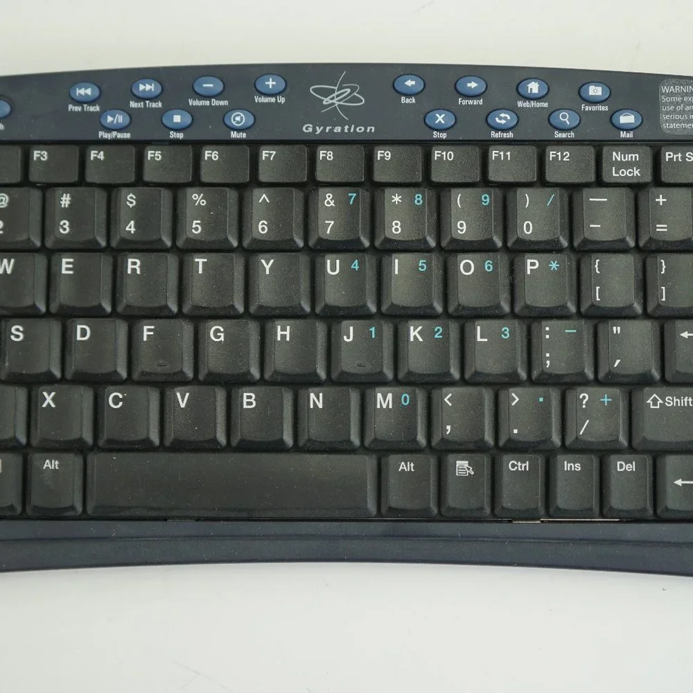 Gyration Black/Blue Wireless Keyboard GP120 Mouse & RF Receiver Plus Adaptor